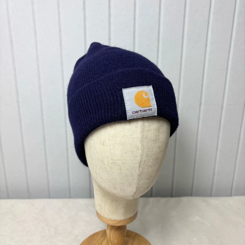 Carhartt Beanie Hat Cap Blue One Size Cuffed Knit Skater Workwear Mens‎ Unisex